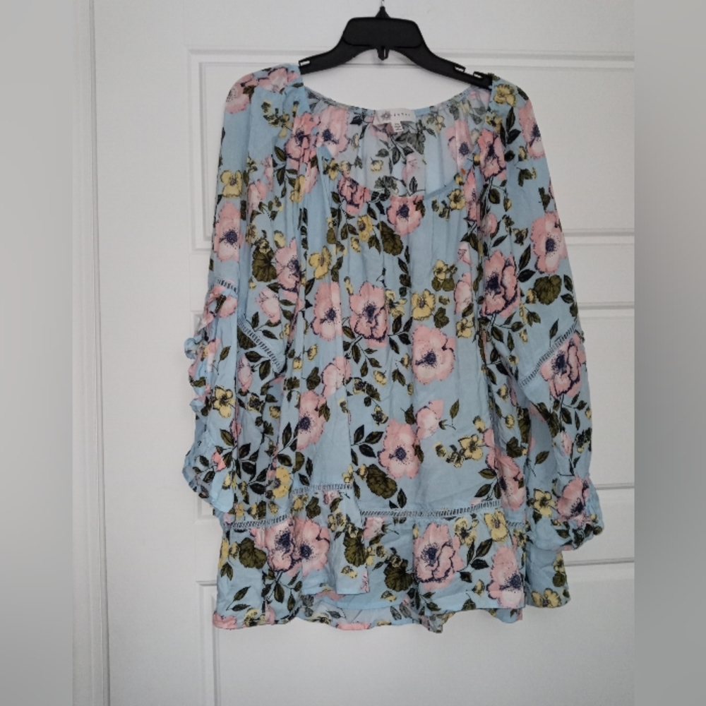 Fever long sleeve floral print blouse plus size 2x